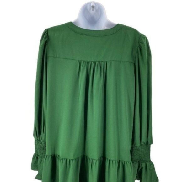 Pomander Place NEW Hunter Green Crepe Kenzo Long Sleeve Party Mini Dress Size S - Picture 7 of 10